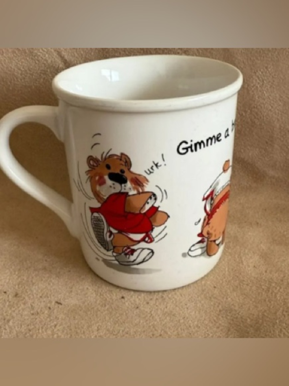 White Ceramic Bear Illustration Mug with Red Accents